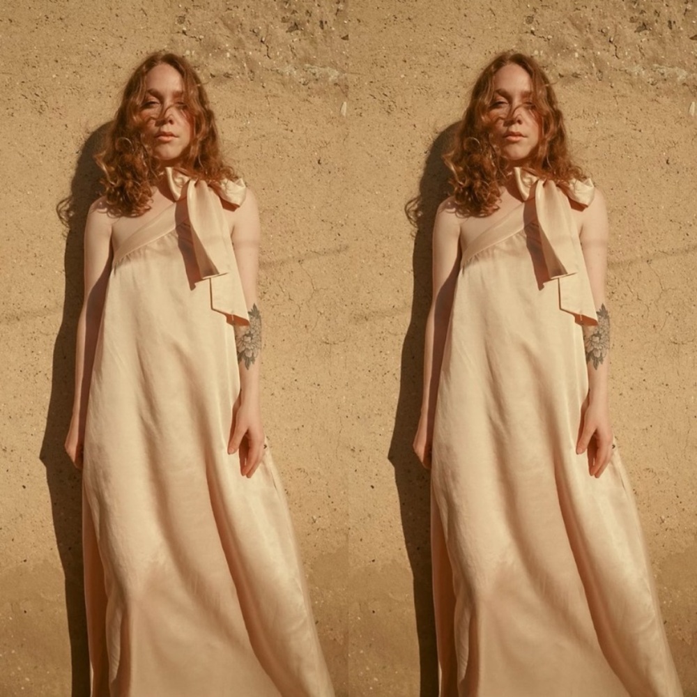 Free People One Shoulder Bow Tie Golden Yellow Boho Maxi Dress